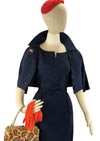 1950s Designer Navy Blue Silk Ensemble - New!