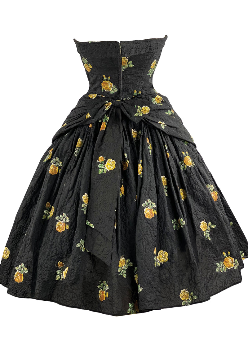 Vintage 1950s Linzi Line British Designer Black Floral Dress- NEW!