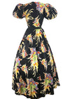 Vintage Early 1940s Colourful Abstract Bouquets Maxi Gown - New!