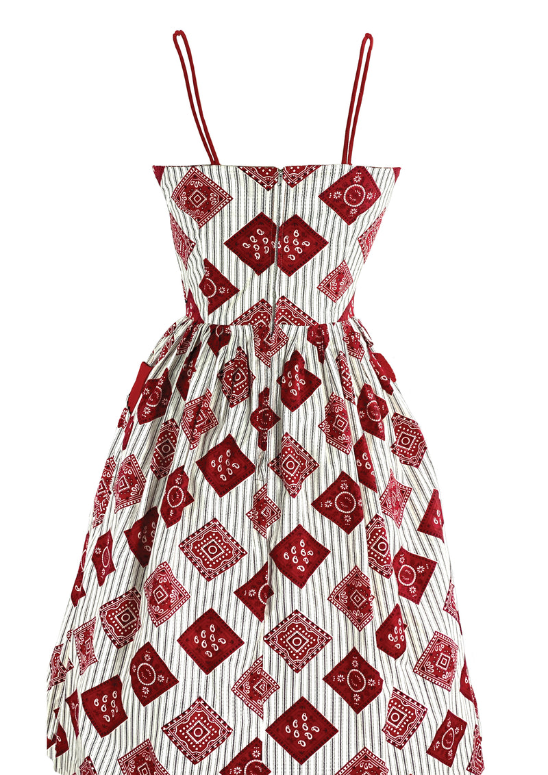 Lovely 1950s Ticking Stripe with Bandeau Squares Sundress- New!