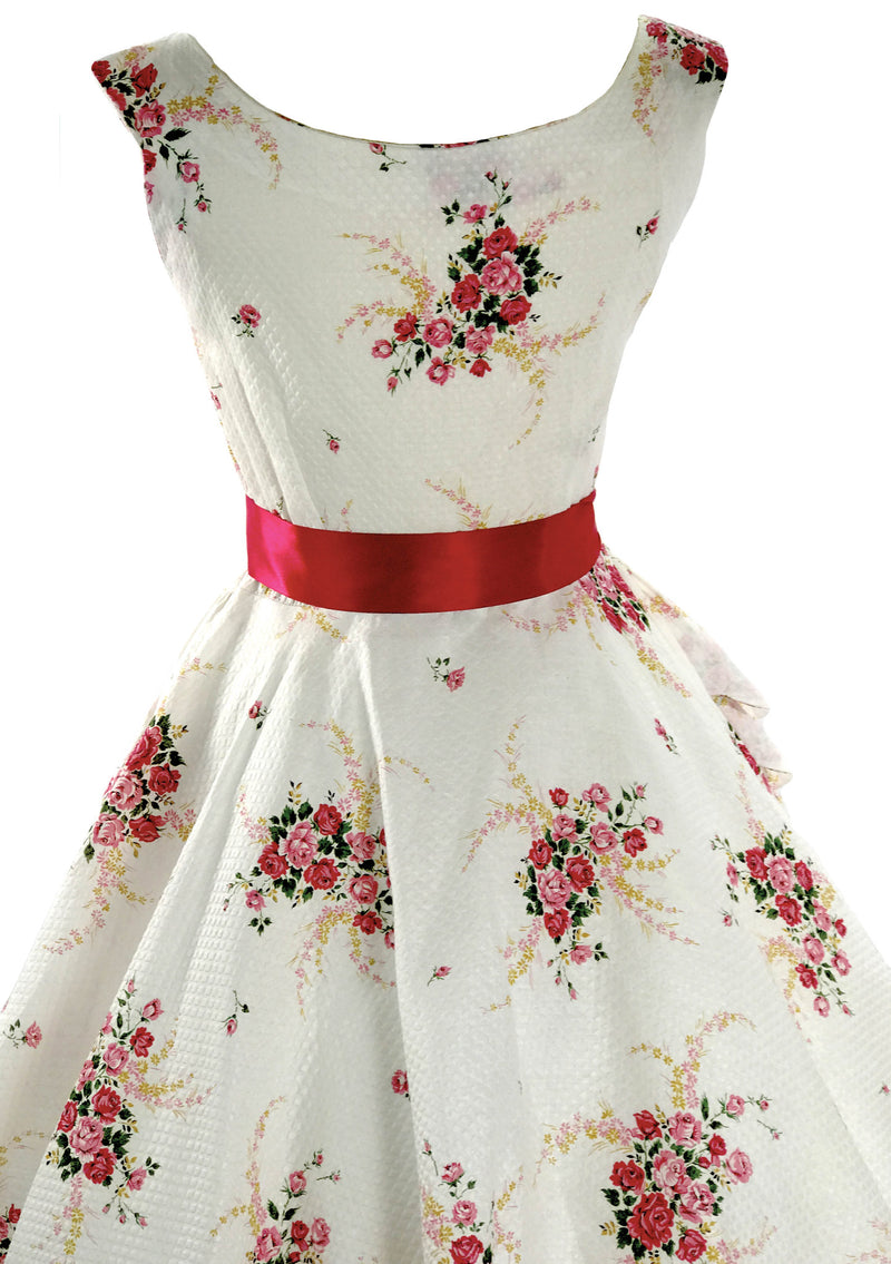 Vintage 1950s Pink Roses Bouquet Pique Dress  - New!