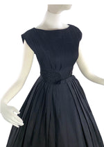 1950s Inky Black Cotton Dress- New!
