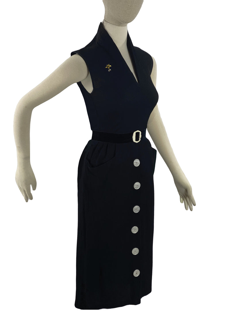 Late 1950s Black Ribbed Wiggle Dress- New!