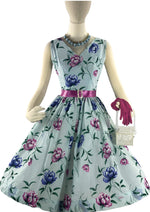 Lovely Late 1950s Blue Floral Seersucker Dress- New!