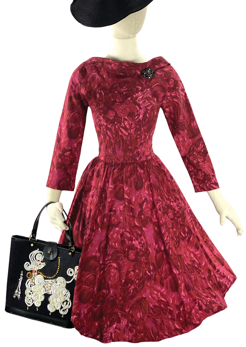 Late 1950s to Early 1960s Pink Floral Gilden Designer Dress- New!