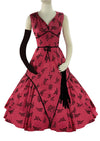 Vintage 1950s Cranberry Red Flocked Taffeta Dress- New!