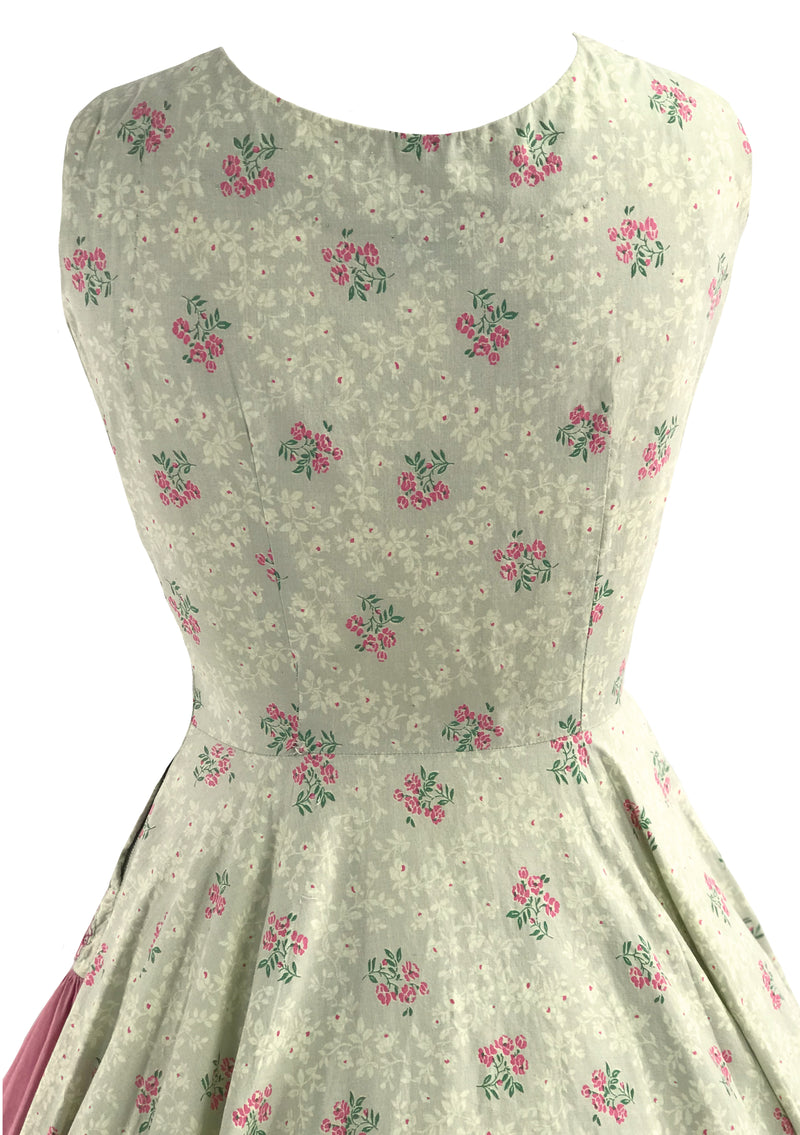 Amazing 1950s Pink Floral Applique Cotton Dress- New!