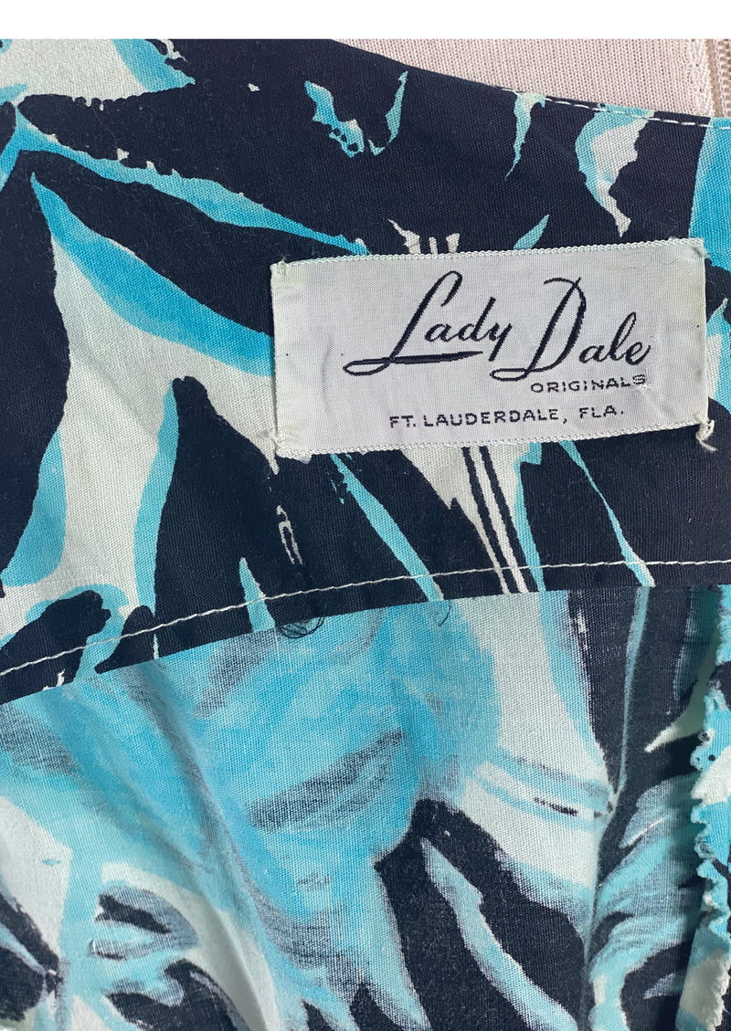 Late 1950s Early 1960s Blue Roses Cotton Dress - New!