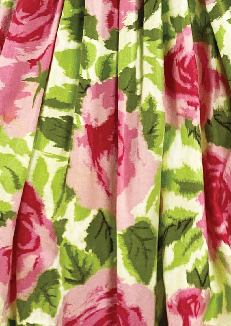 Vintage 1950s Full Blown Pink Roses Print Cotton Dress - NEW!