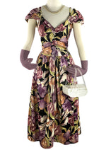 Stunning 1940s Vivid Orchid & Tulips Novelty Print Dress- New!