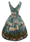 Vintage 1950s Hawaiian Scenic Print Cotton Dress  - New!