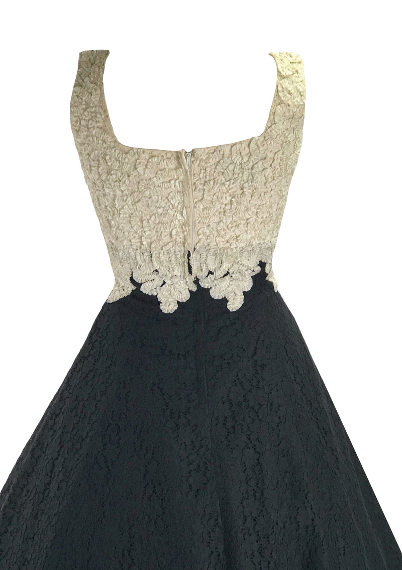 Lovely Late 1950s Black and Cream Lace Dress- New! Coutura Vintage Lovely Late 1950s Black and Cream Lace Dress- New! Coutura Vintage