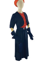 Stunning Late 1930s Navy & Tangerine Dress- New!