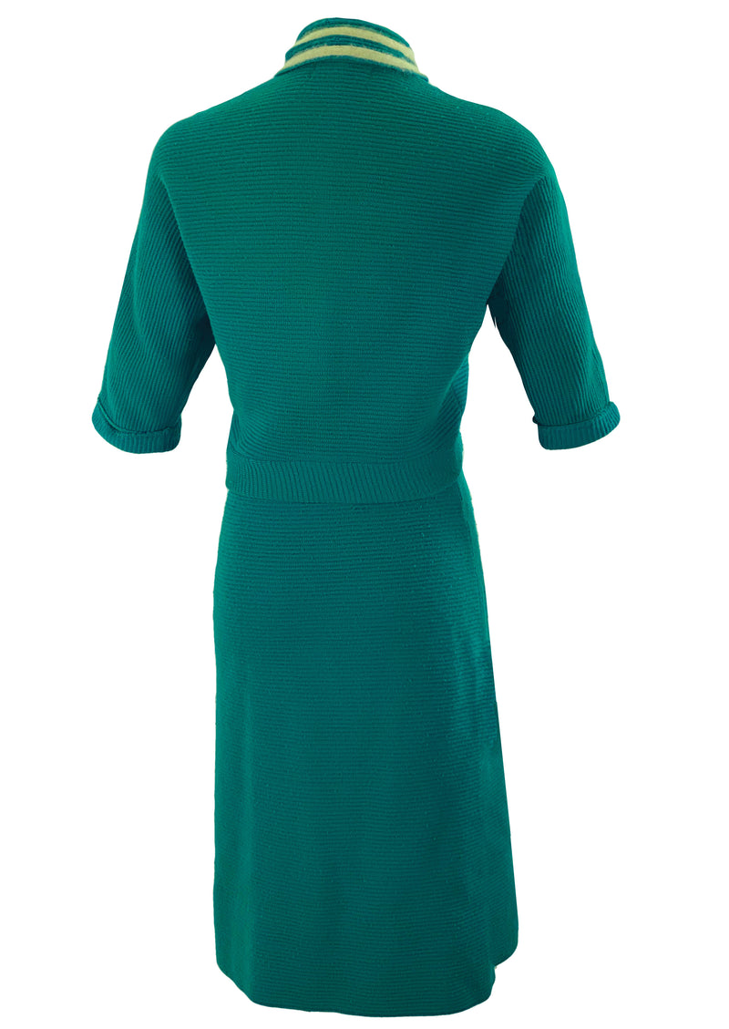 Vintage Early 1960s Teal Coloured Wool Knit Suit - NEW!