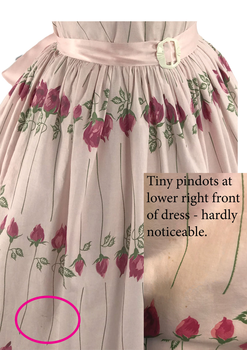 Vintage 1950s Pink Long Stem Roses Cotton Dress- New!