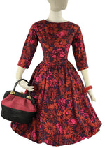 Vintage Late 1950s Early 1960s Magenta & Purple Floral Dress- New!