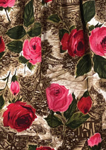 Late 1950s Rural Countryside with Roses Novelty Print Dress- NEW!
