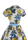 Late 150s Early 1960s Blue andYellow Roses Cotton- New!