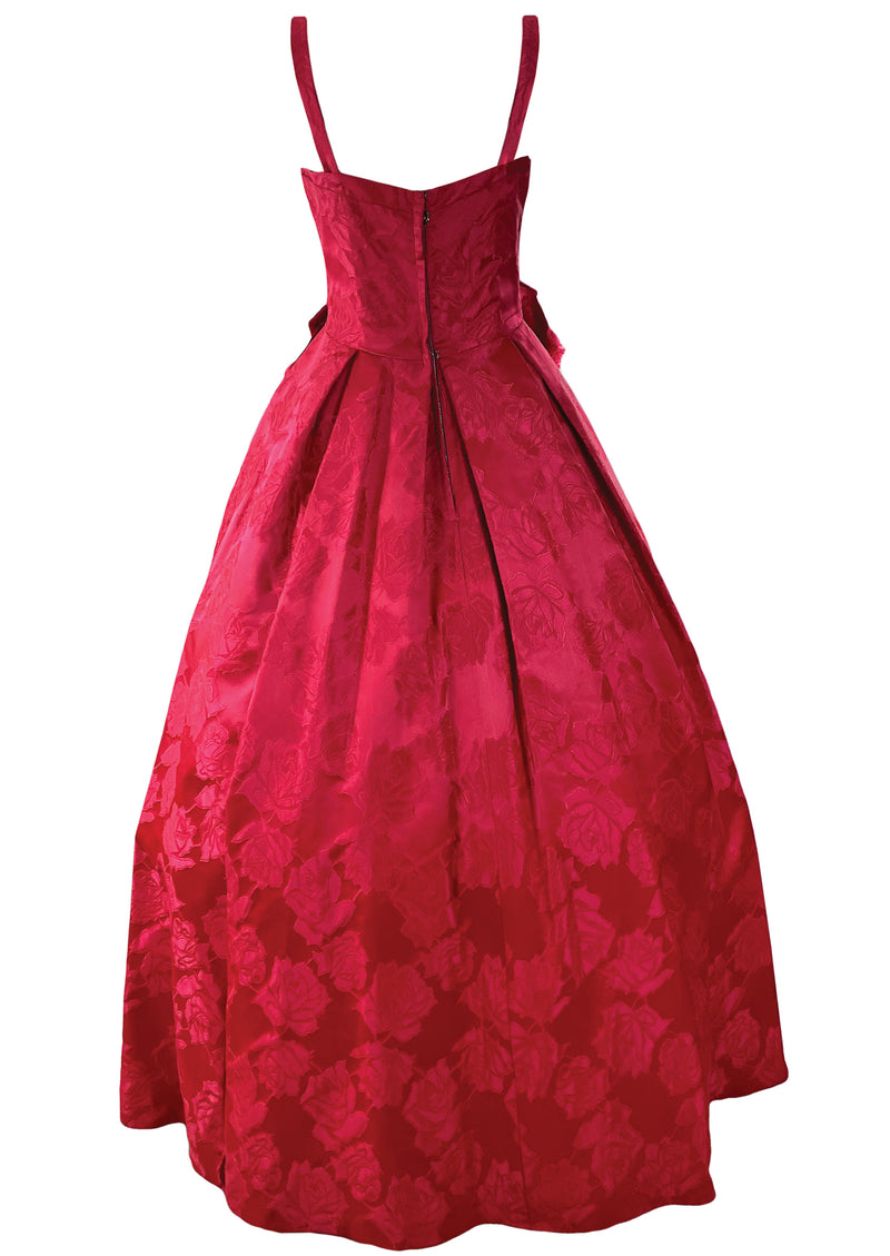 Late 1950s Early 1960s Cranberry Brocade Floral Gown- New!