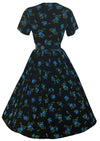 Late 1950s Early 1960s Black Cotton with Blue Roses Dress - NEW!