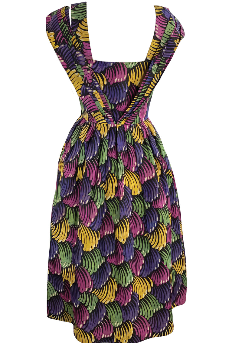 Vintage 1940s Novelty Print Silk Taffeta Dress - New!