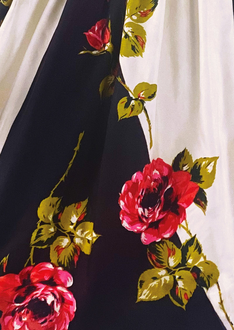 Vintage Early 1960s Crimson Roses Silk Dress- NEW!