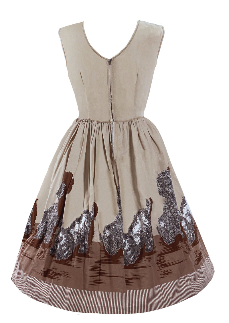 1950s Poodle Print Oatmeal Cotton Novelty Dress- New!