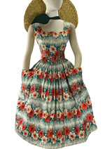 Vintage 1950s Hibiscus Floral Print Cotton Dress - New!