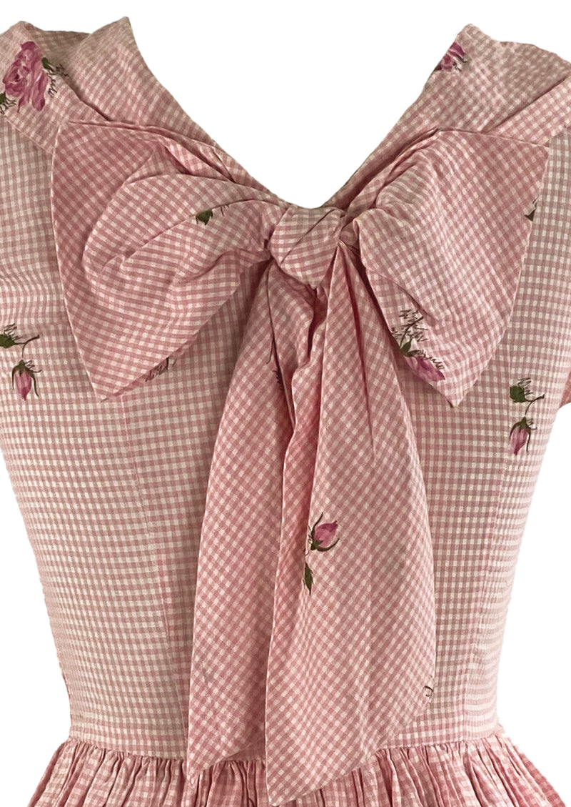 Vintage Late  1950s Pink Gingham Dress with Roses - NEW!