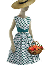 Vintage 1950s Green Polka Dot Pique Cotton Dress - NEW!