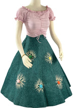 Vintage 1950s Turquoise Flecked Skirt with Starbursts - NEW!