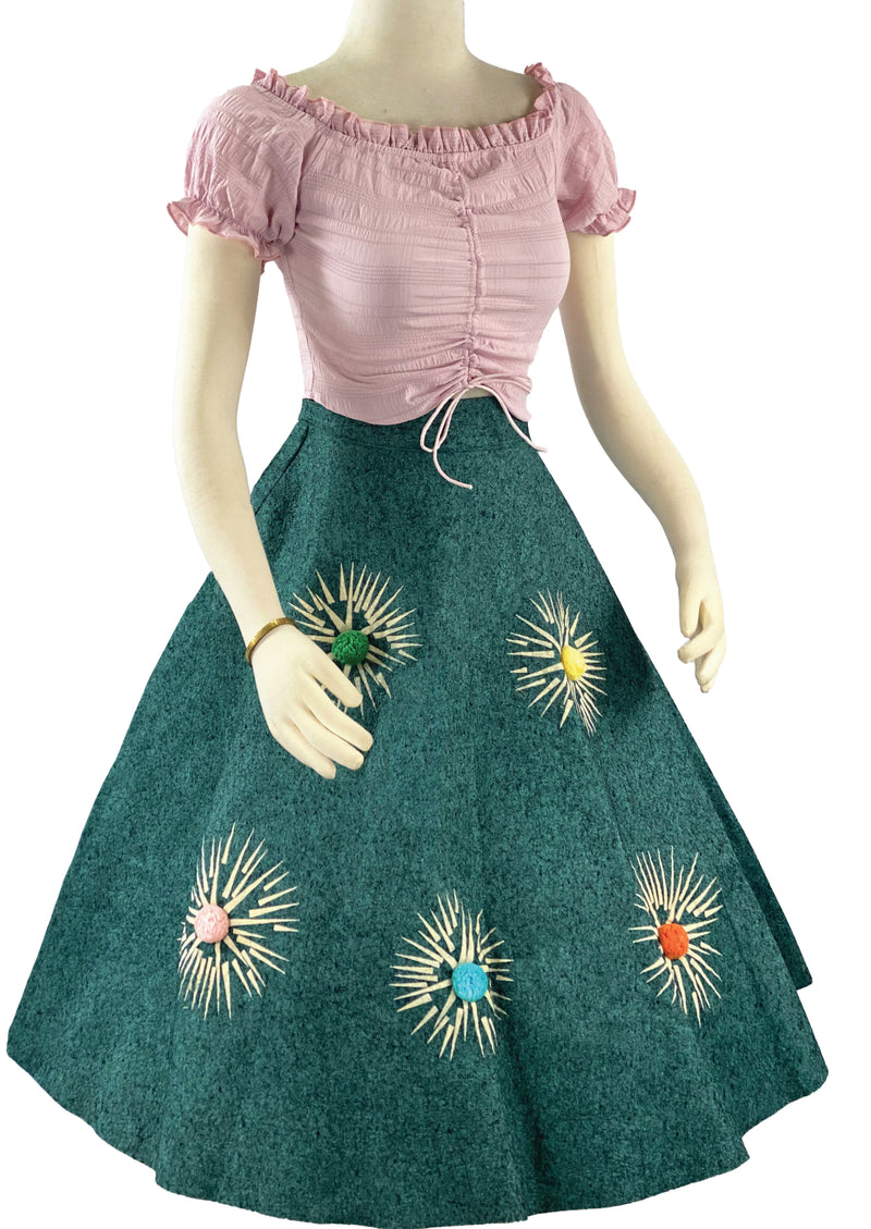 Vintage 1950s Turquoise Flecked Skirt with Starbursts - NEW!