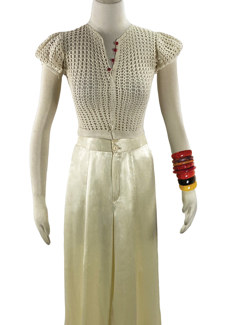 Vintage 1930s Cream Crochet Top Blouse - New!