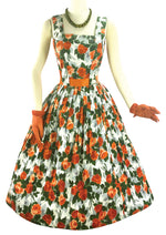Vintage 1950s Tangerine Roses Cotton Dress- New!