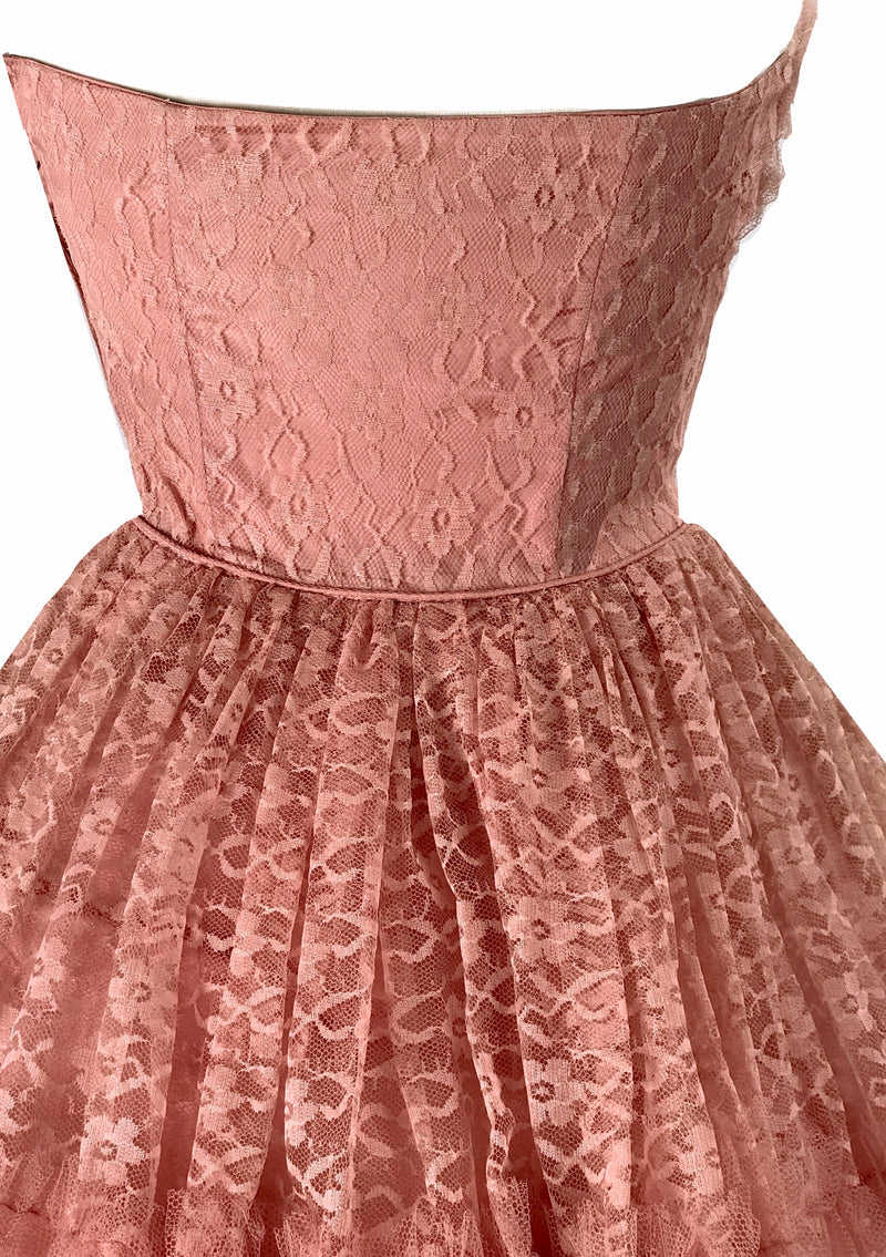 Vintage 1950s Rose Pink Lace Party Dress - New!