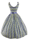 Glorious 1950s Blue Rose Print Cotton Dress - New!
