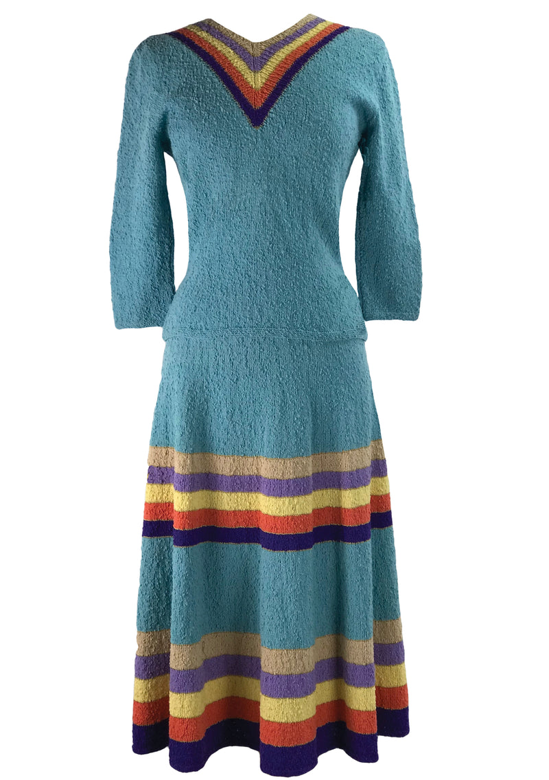 Rare 1940s Cotton Knit Rainbow Dress Ensemble- New!