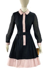 Vintage Deadstock 1960s Black and Pink Knobbly Cotton Dress- New!