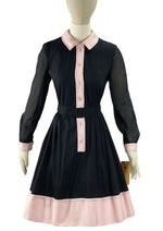 Vintage Deadstock 1960s Black and Pink Knobbly Cotton Dress- New!