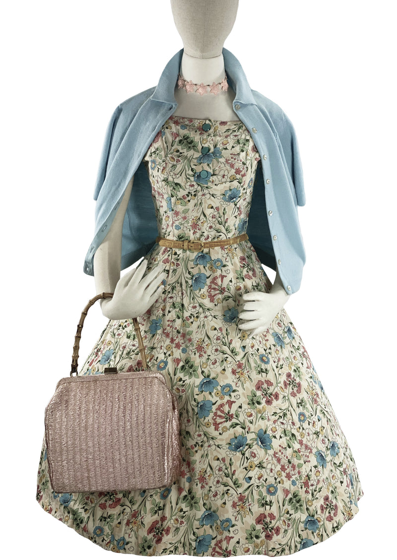 Vintage Late 1940s Field Flowers Rayon Dress- New! (ON HOLD)