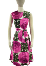 1960s Pink Rose Print Silk Dress - New!