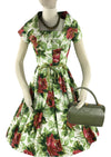 Vintage 1950s Large Red Roses with Green Leaves Dress - NEW!