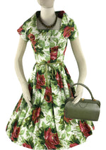 Vintage 1950s Large Red Roses with Green Leaves Dress - NEW!
