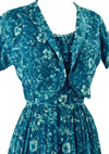 Vintage 1950s Blue Floral Cotton Dress Ensemble - New!