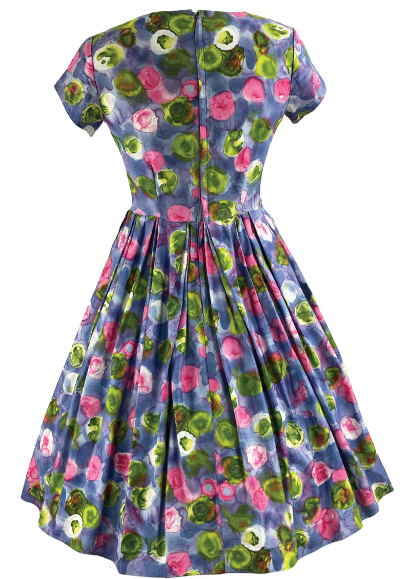Early 1960s Impressionist Print Floral Cotton Dress - NEW!