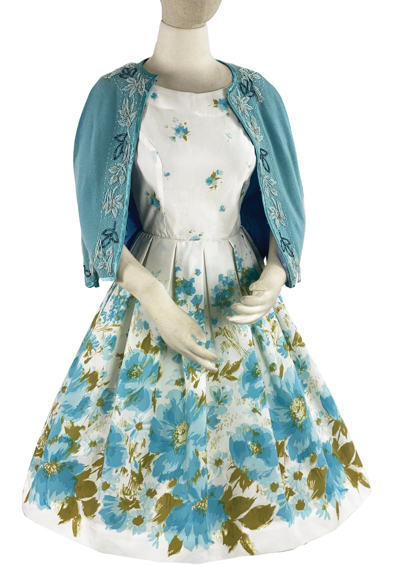 Late 1950s - Early 1960s Blue Border Floral Print - NEW!