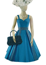 Vintage 1950s Capri Blue Glazed Cotton with Lace Dress - New!