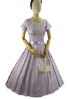 Lovely 1950s Lilac & Ivory Woven Cotton Designer Dress- New!