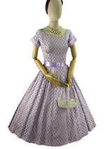 Lovely 1950s Lilac & Ivory Woven Cotton Designer Dress- New!