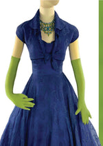 Vintage 1950s Navy Organza Cocktail Dress Ensemble- New!